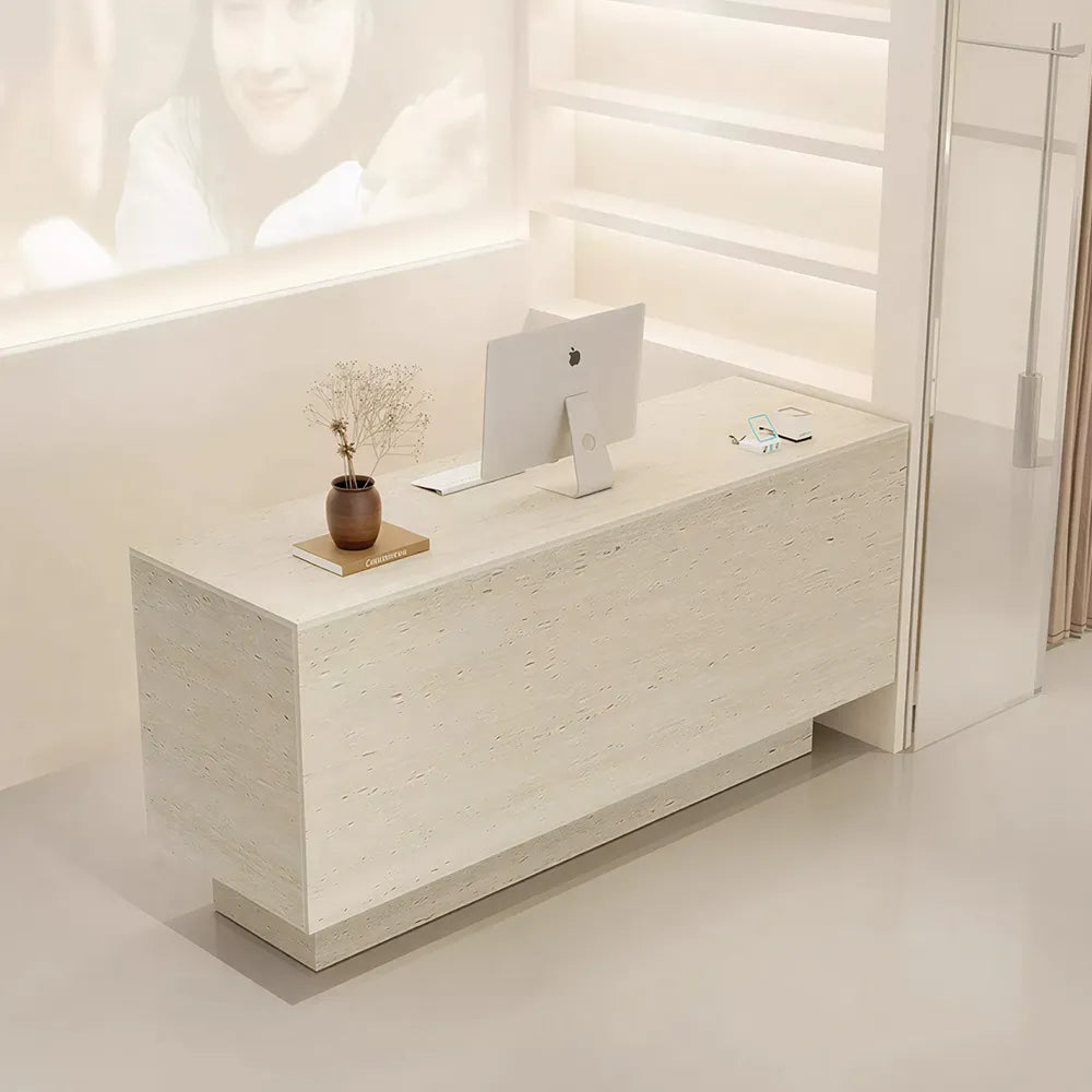 LIVARA 120/180cm Reception Counter with Multi-Compartment Storage for Retail Store and Salon - Full Travertine