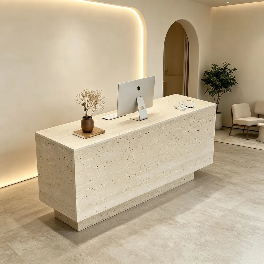 LIVARA 120/180cm Reception Counter with Multi-Compartment Storage for Retail Store and Salon - Full Travertine