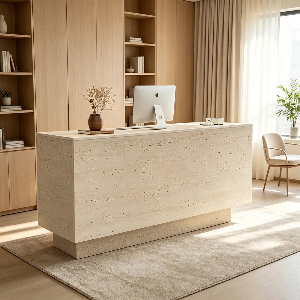 LIVARA 120/180cm Reception Counter with Multi-Compartment Storage for Retail Store and Salon - Full Travertine