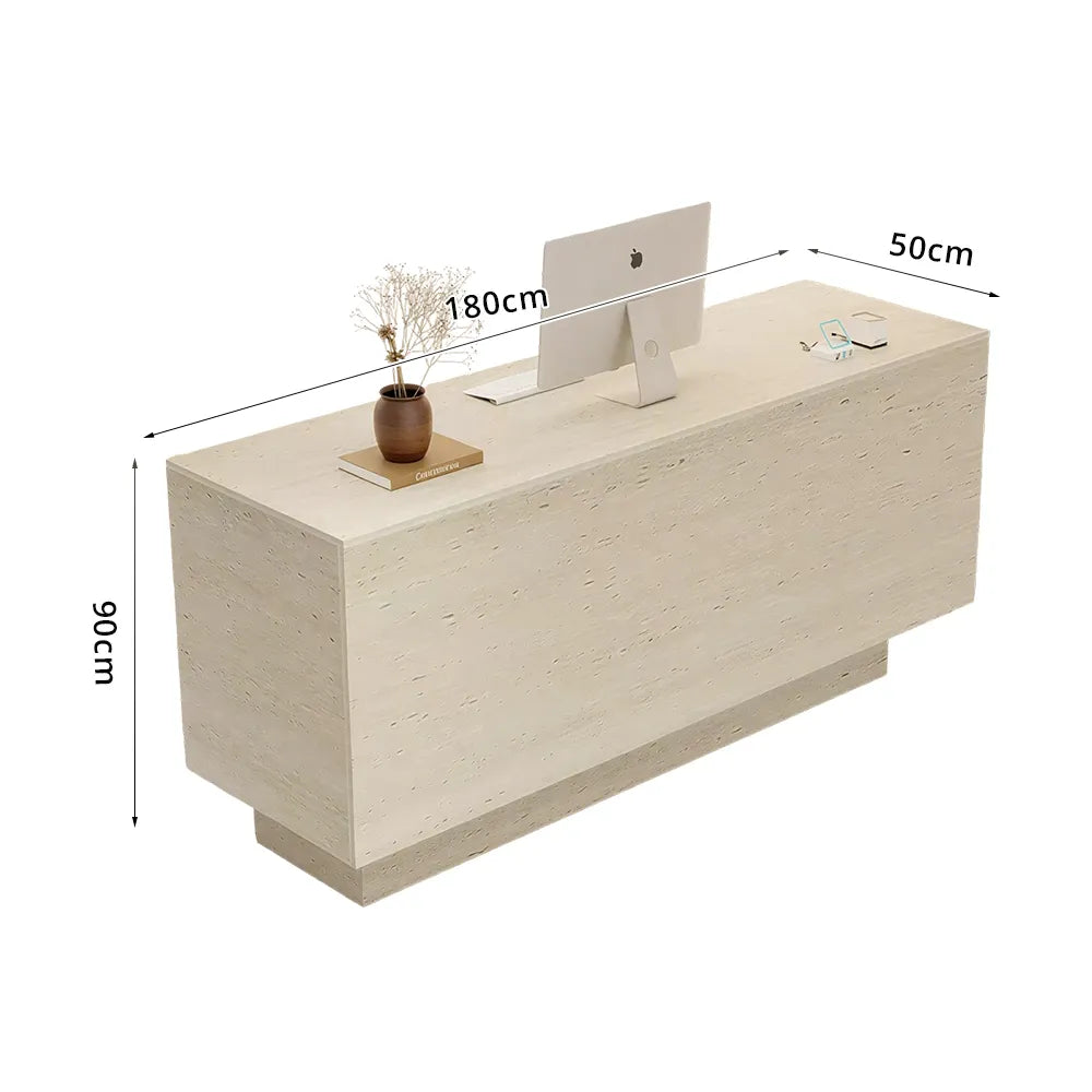 LIVARA 120/180cm Reception Counter with Multi-Compartment Storage for Retail Store and Salon - Full Travertine