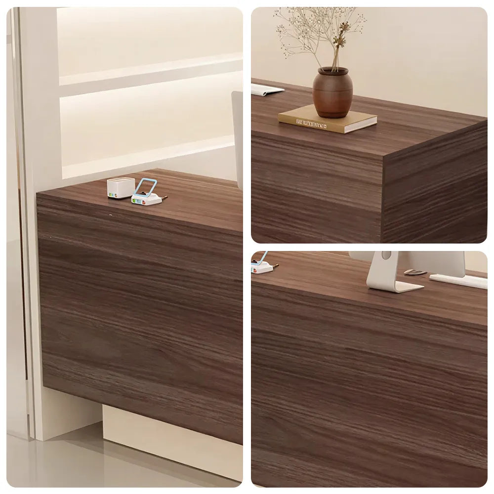 LIVARA 120/180cm Reception Counter with Multi-Compartment Storage for Retail Store and Salon - Walnut & Cream Base