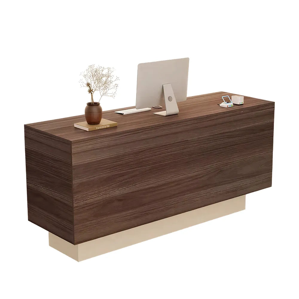 LIVARA 120/180cm Reception Counter with Multi-Compartment Storage for Retail Store and Salon - Walnut & Cream Base