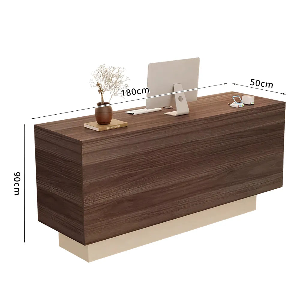 LIVARA 120/180cm Reception Counter with Multi-Compartment Storage for Retail Store and Salon - Walnut & Cream Base