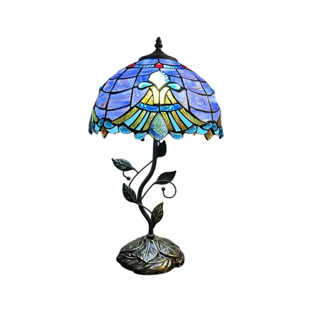 LIVARA Tiffany Stained Glass Table Lamp Pull Chain Switch 30x45cm for Bedroom Living Room Study - Blue