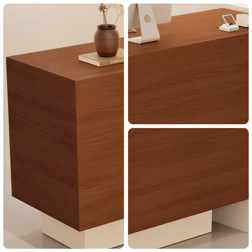 LIVARA 120/180cm Reception Counter with Multi-Compartment Storage for Retail Store and Salon - Wood & Cream Base
