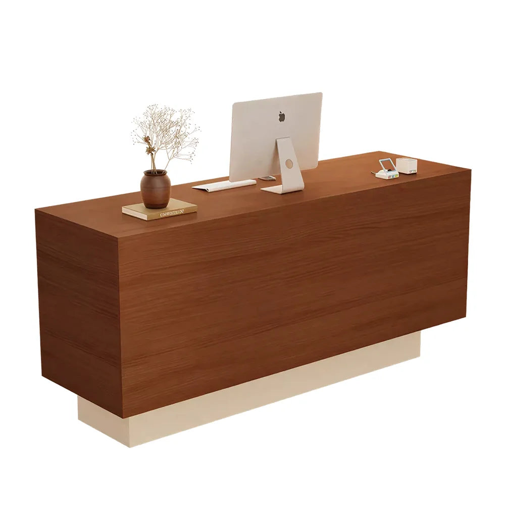 LIVARA 120/180cm Reception Counter with Multi-Compartment Storage for Retail Store and Salon - Wood & Cream Base