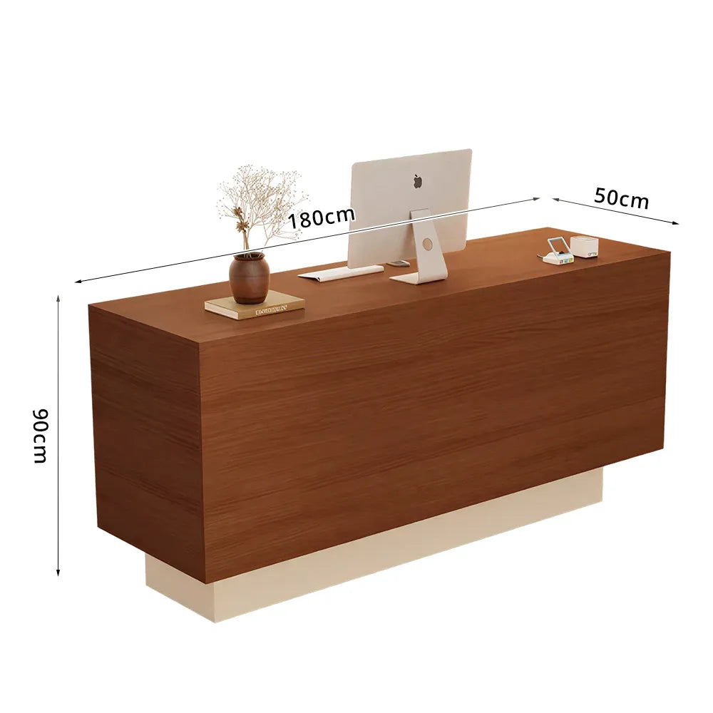 LIVARA 120/180cm Reception Counter with Multi-Compartment Storage for Retail Store and Salon - Wood & Cream Base