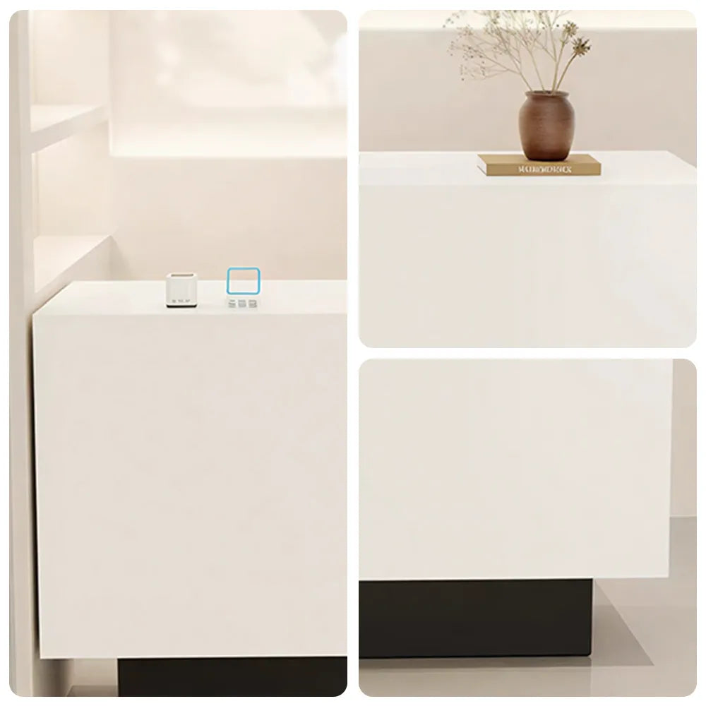 LIVARA 120/180cm Reception Counter with Multi-Compartment Storage for Retail Store and Salon - White & Black Base
