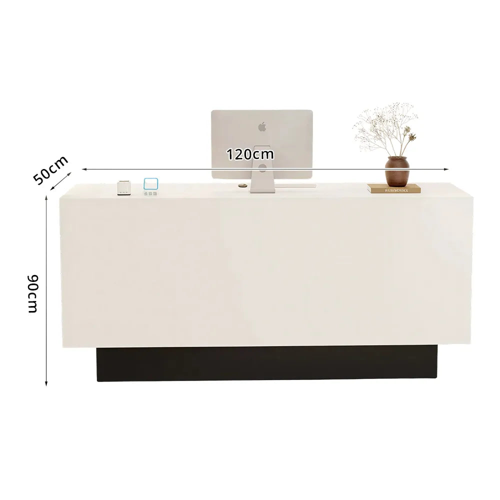 LIVARA 120/180cm Reception Counter with Multi-Compartment Storage for Retail Store and Salon - White & Black Base