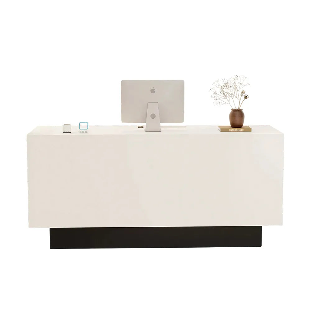 LIVARA 120/180cm Reception Counter with Multi-Compartment Storage for Retail Store and Salon - White & Black Base