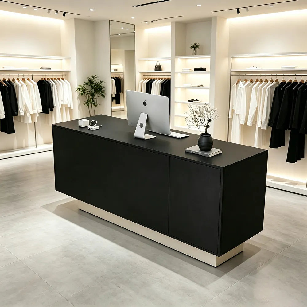LIVARA 120/180cm Reception Counter with Multi-Compartment Storage for Retail Store and Salon - Black & White Base