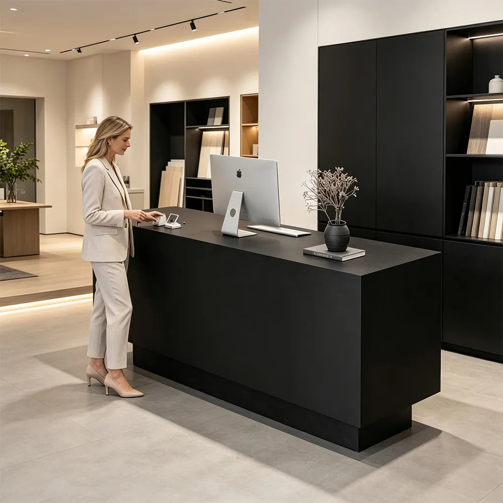 LIVARA 120/180cm Reception Counter with Multi-Compartment Storage for Retail Store and Salon - Black