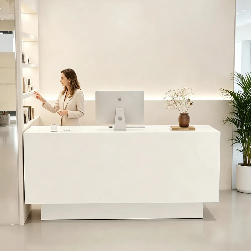 LIVARA 120/180cm Reception Counter with Multi-Compartment Storage for Retail Store and Salon - White