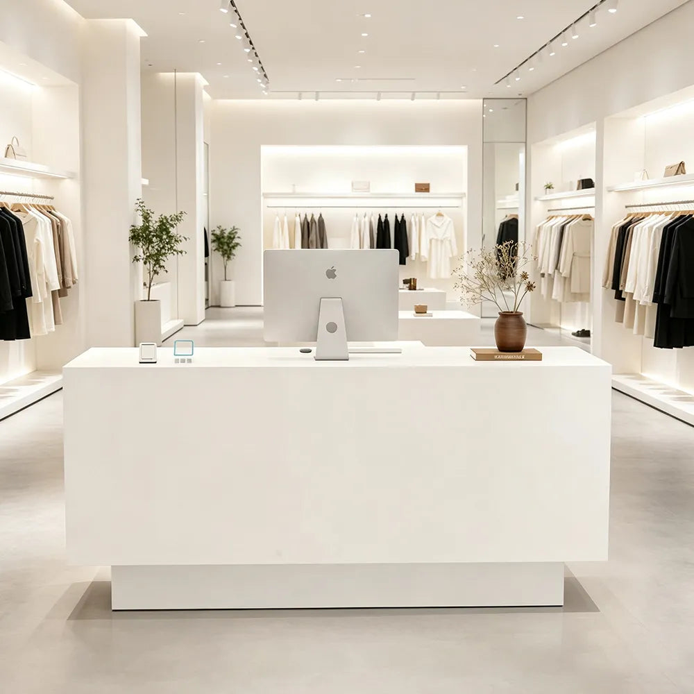 LIVARA 120/180cm Reception Counter with Multi-Compartment Storage for Retail Store and Salon - White