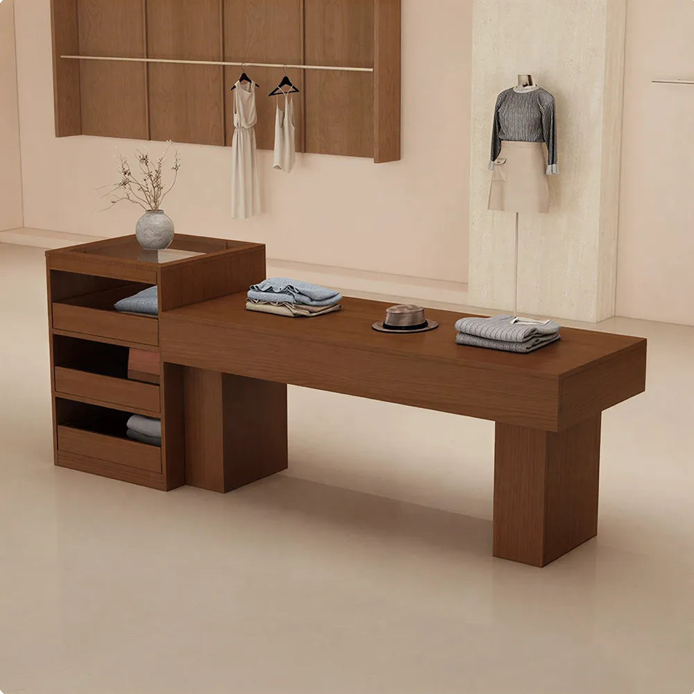 LIVARA 120/180cm Retail Island Display Table with Multi-Drawer Storage for Clothing Store - Walnut