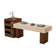 LIVARA 120/180cm Retail Island Display Table with Multi-Drawer Storage for Clothing Store - Walnut & Travertine
