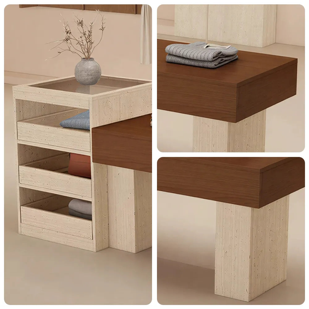LIVARA 120/180cm Retail Island Display Table with Multi-Drawer Storage for Clothing Store - Travertine & Walnut