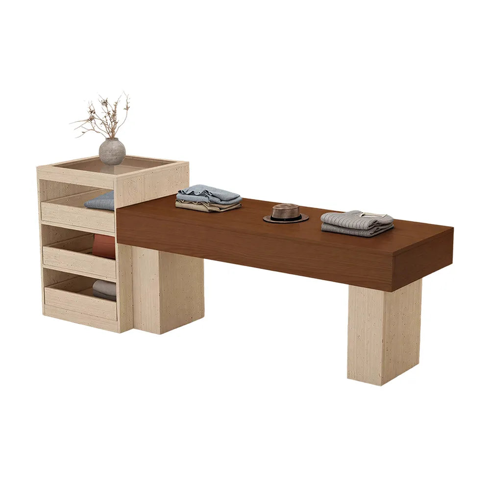 LIVARA 120/180cm Retail Island Display Table with Multi-Drawer Storage for Clothing Store - Travertine & Walnut