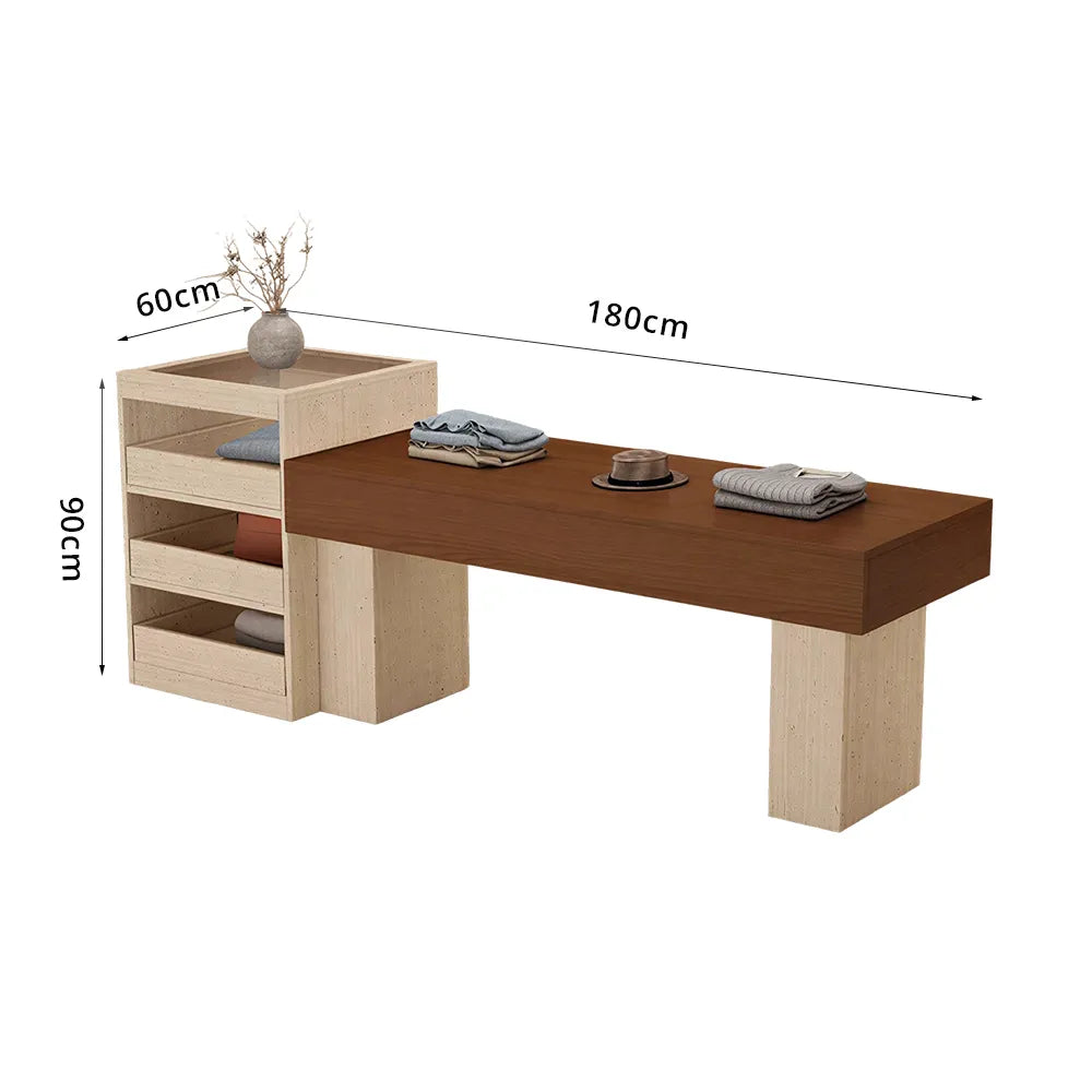 LIVARA 120/180cm Retail Island Display Table with Multi-Drawer Storage for Clothing Store - Travertine & Walnut