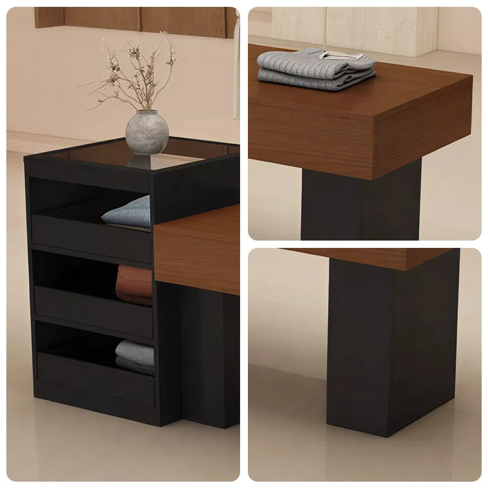 LIVARA 120/180cm Retail Island Display Table with Multi-Drawer Storage for Clothing Store - Black & Walnut