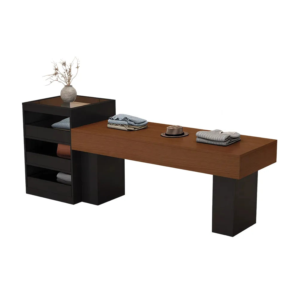 LIVARA 120/180cm Retail Island Display Table with Multi-Drawer Storage for Clothing Store - Black & Walnut