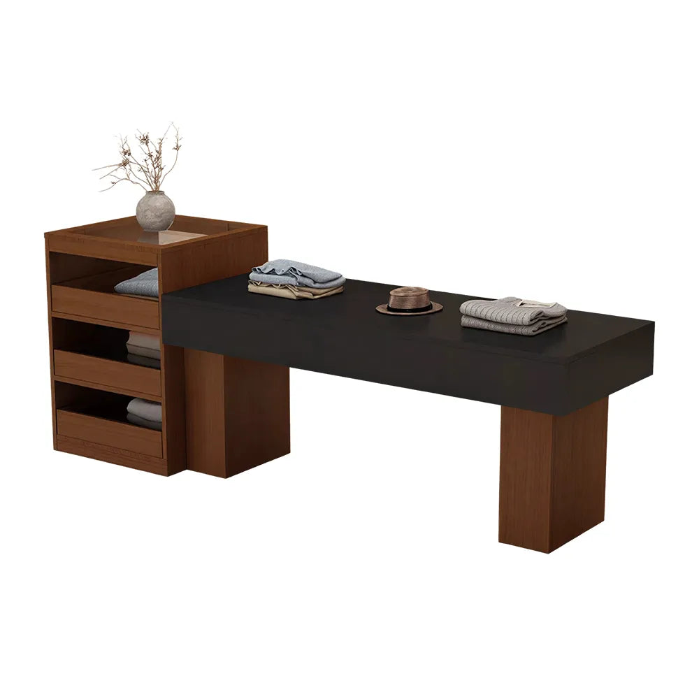 LIVARA 120/180cm Retail Island Display Table with Multi-Drawer Storage for Clothing Store - Walnut & Black