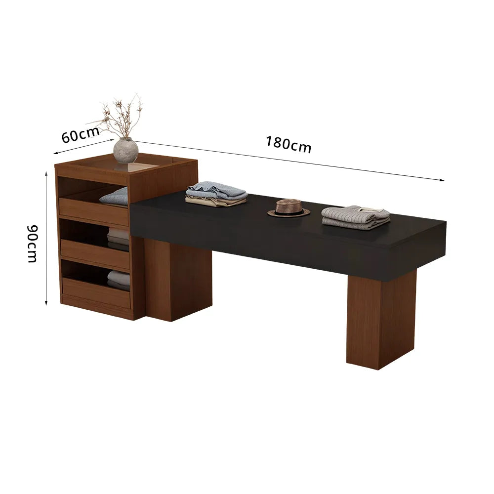 LIVARA 120/180cm Retail Island Display Table with Multi-Drawer Storage for Clothing Store - Walnut & Black
