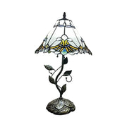 LIVARA Tiffany Stained Glass Table Lamp Pull Chain Switch 30x45cm for Bedroom Living Room Study - White