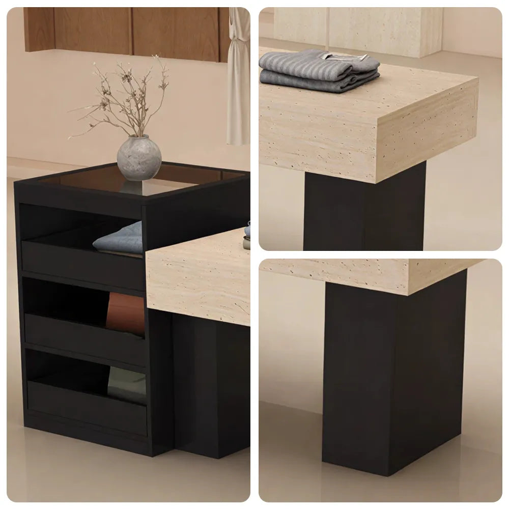 LIVARA 120/180cm Retail Island Display Table with Multi-Drawer Storage for Clothing Store - Black & Beige