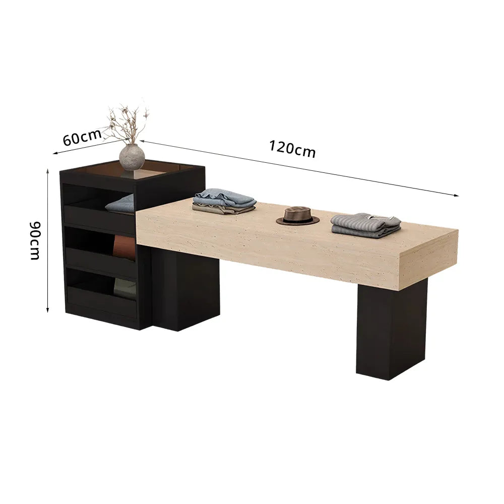 LIVARA 120/180cm Retail Island Display Table with Multi-Drawer Storage for Clothing Store - Black & Beige