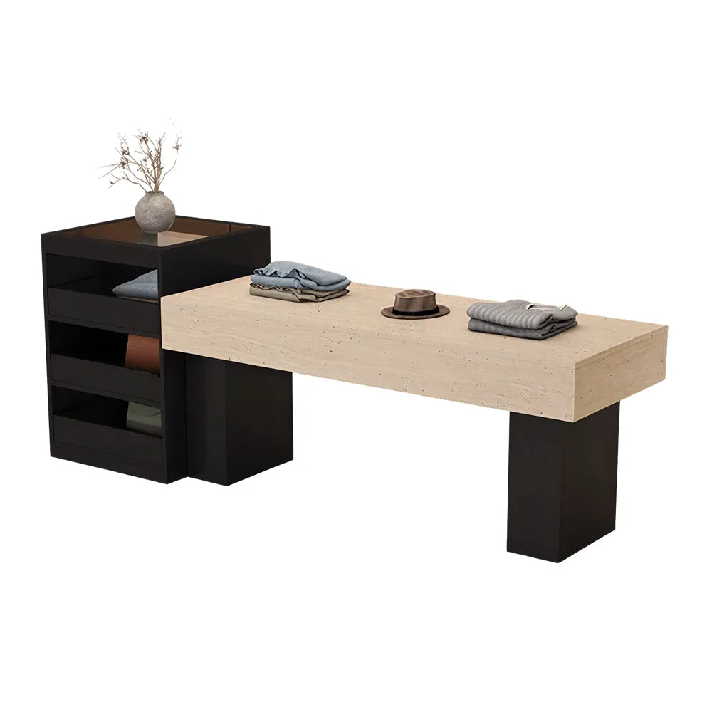 LIVARA 120/180cm Retail Island Display Table with Multi-Drawer Storage for Clothing Store - Black & Beige