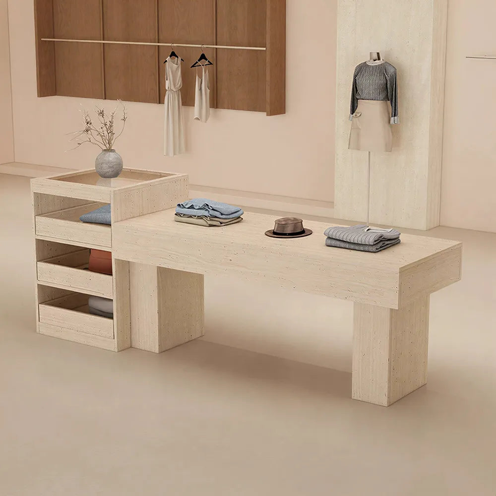 LIVARA 120/180cm Retail Island Display Table with Multi-Drawer Storage for Clothing Store - Beige
