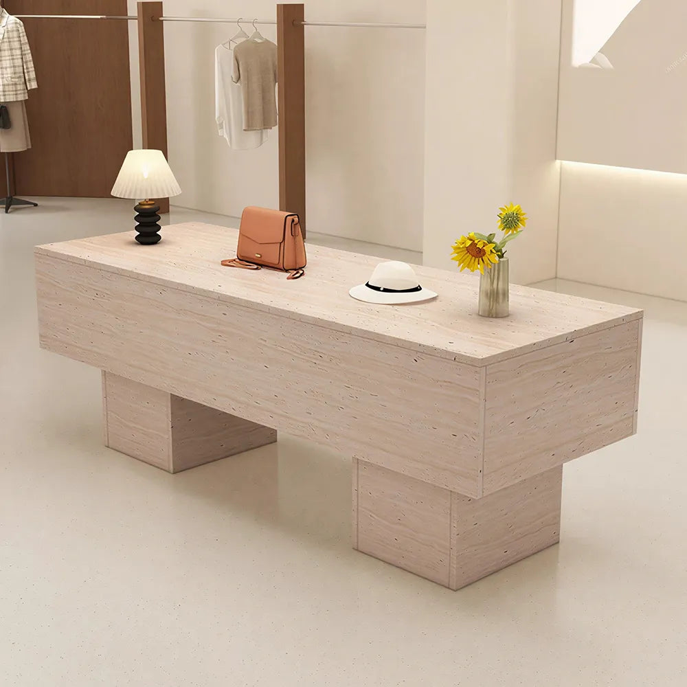 LIVARA 120/180cm Retail Island Display Table with Open Storage for Clothing and Boutique Stores - Full Travertine