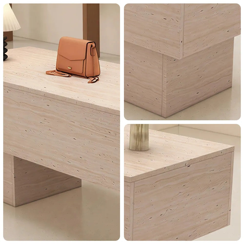 LIVARA 120/180cm Retail Island Display Table with Open Storage for Clothing and Boutique Stores - Full Travertine