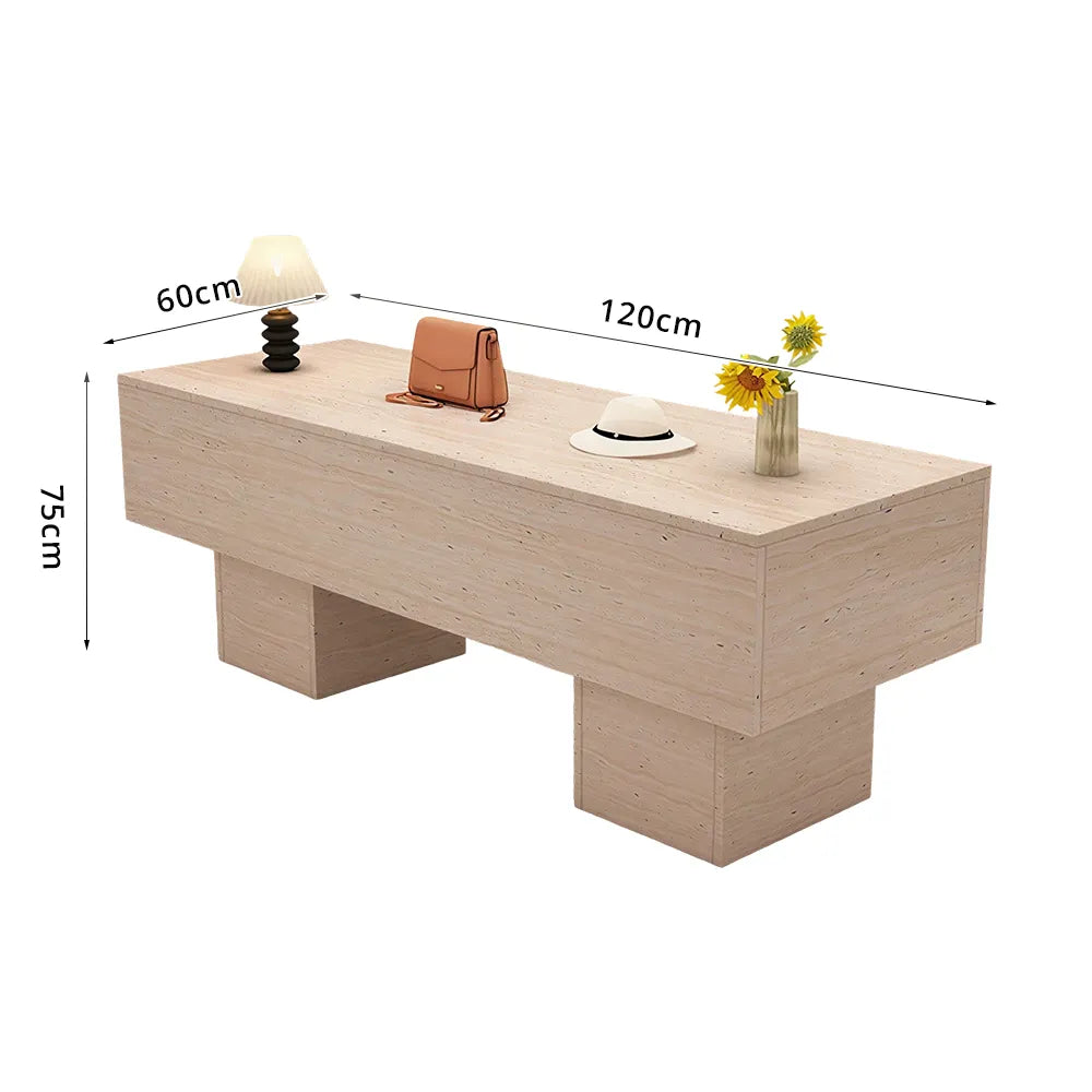 LIVARA 120/180cm Retail Island Display Table with Open Storage for Clothing and Boutique Stores - Full Travertine