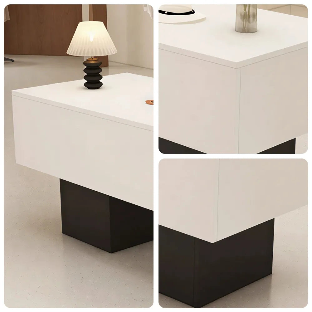 LIVARA 120/180cm Retail Island Display Table with Open Storage for Clothing and Boutique Stores - White & Black Base