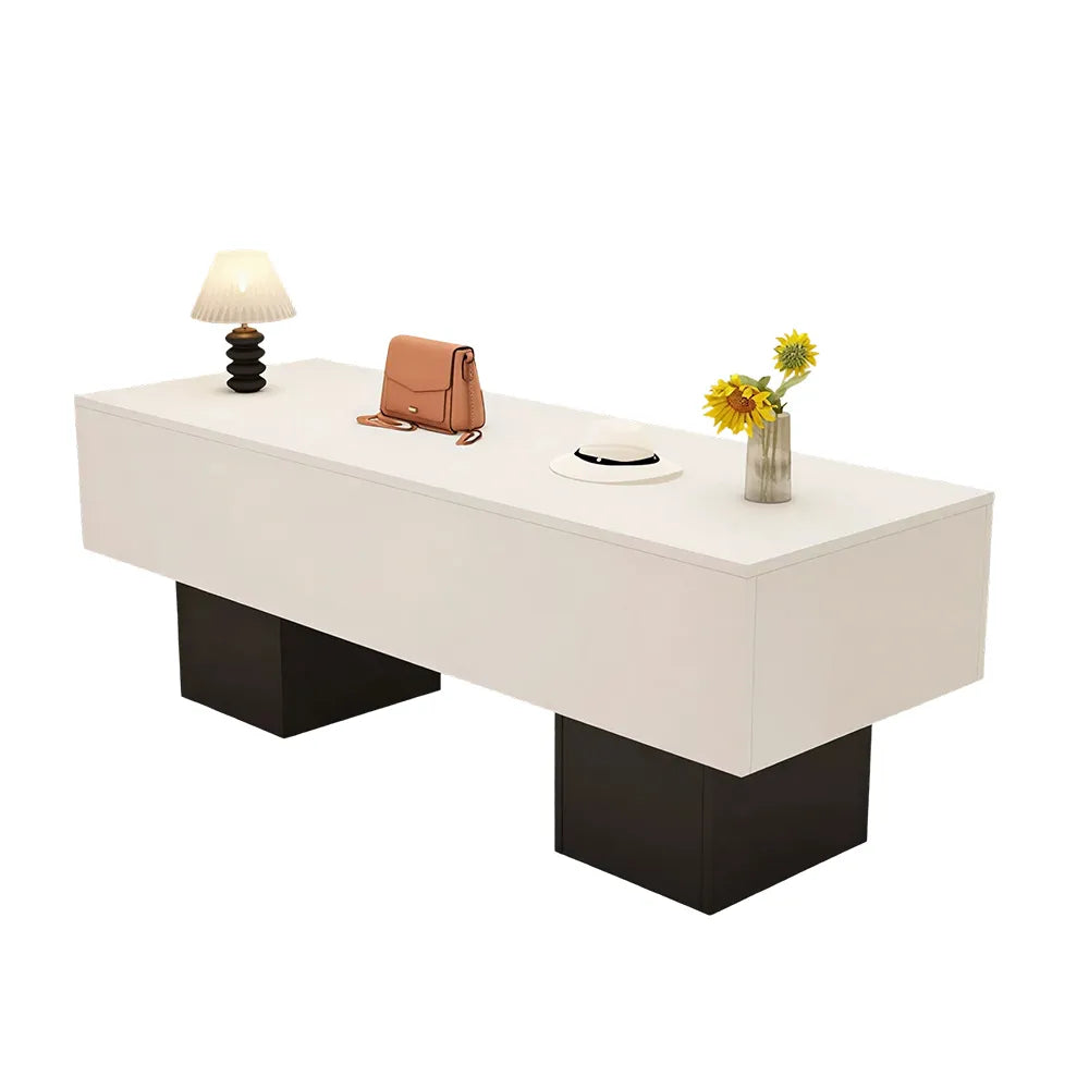 LIVARA 120/180cm Retail Island Display Table with Open Storage for Clothing and Boutique Stores - White & Black Base