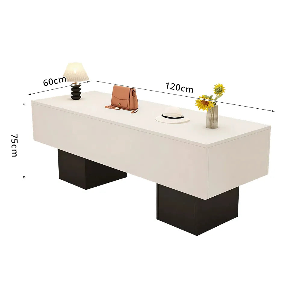 LIVARA 120/180cm Retail Island Display Table with Open Storage for Clothing and Boutique Stores - White & Black Base
