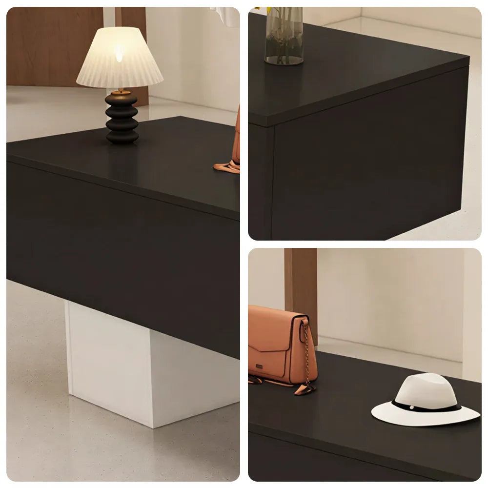 LIVARA 120/180cm Retail Island Display Table with Open Storage for Clothing and Boutique Stores - Black & White Base