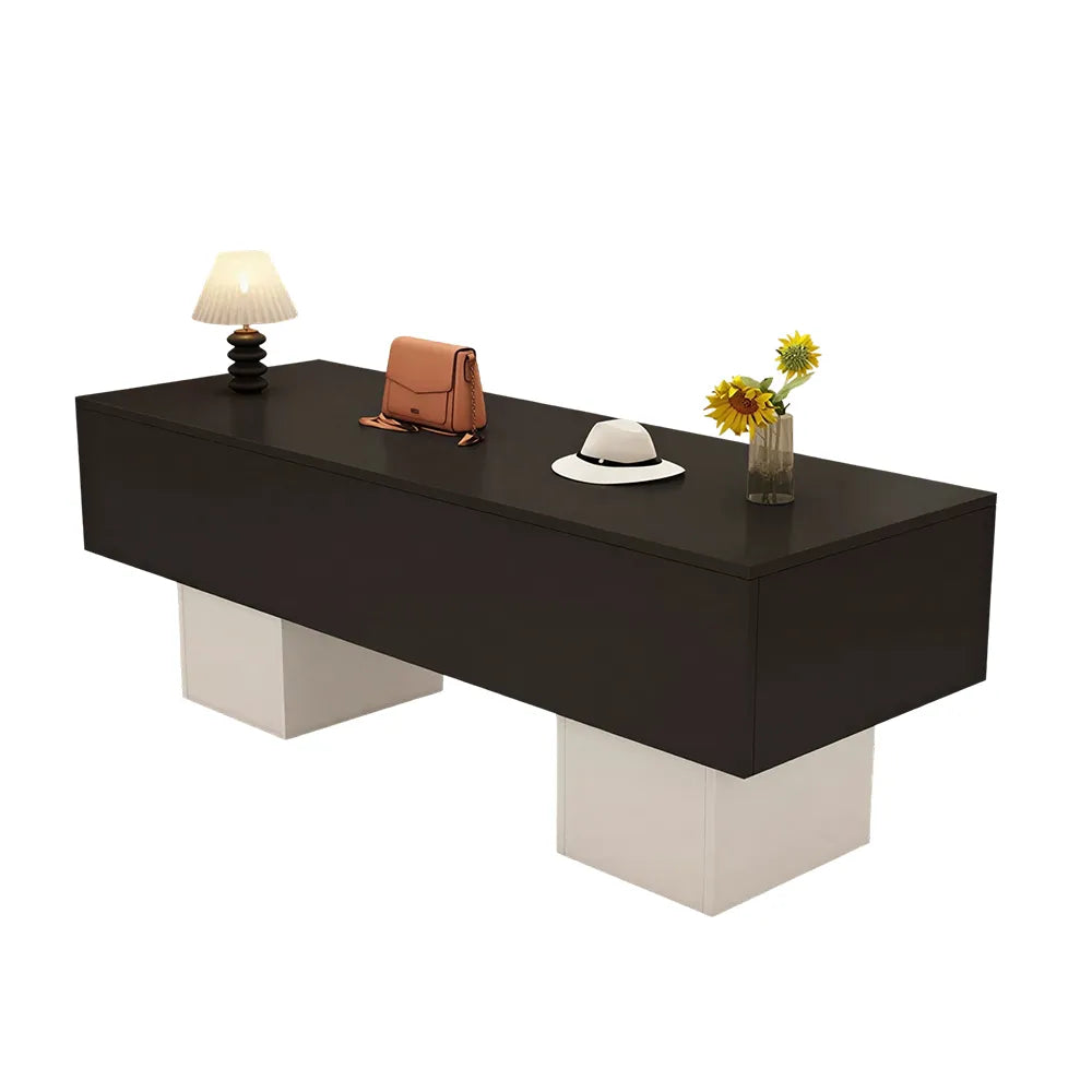 LIVARA 120/180cm Retail Island Display Table with Open Storage for Clothing and Boutique Stores - Black & White Base