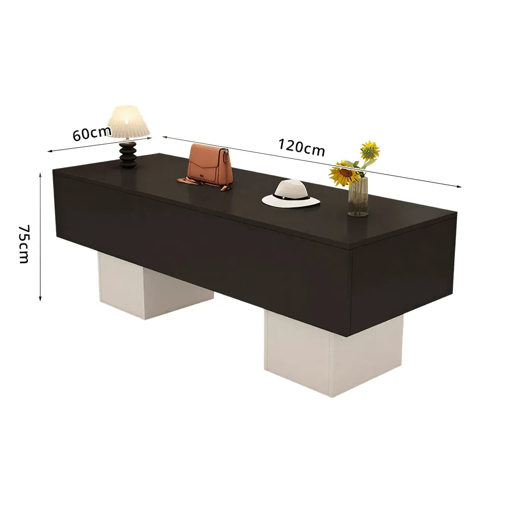 LIVARA 120/180cm Retail Island Display Table with Open Storage for Clothing and Boutique Stores - Black & White Base