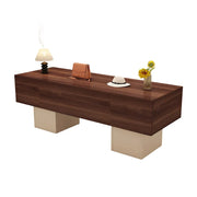 LIVARA 120/180cm Retail Island Display Table with Open Storage for Clothing and Boutique Stores - Walnut & Cream Base