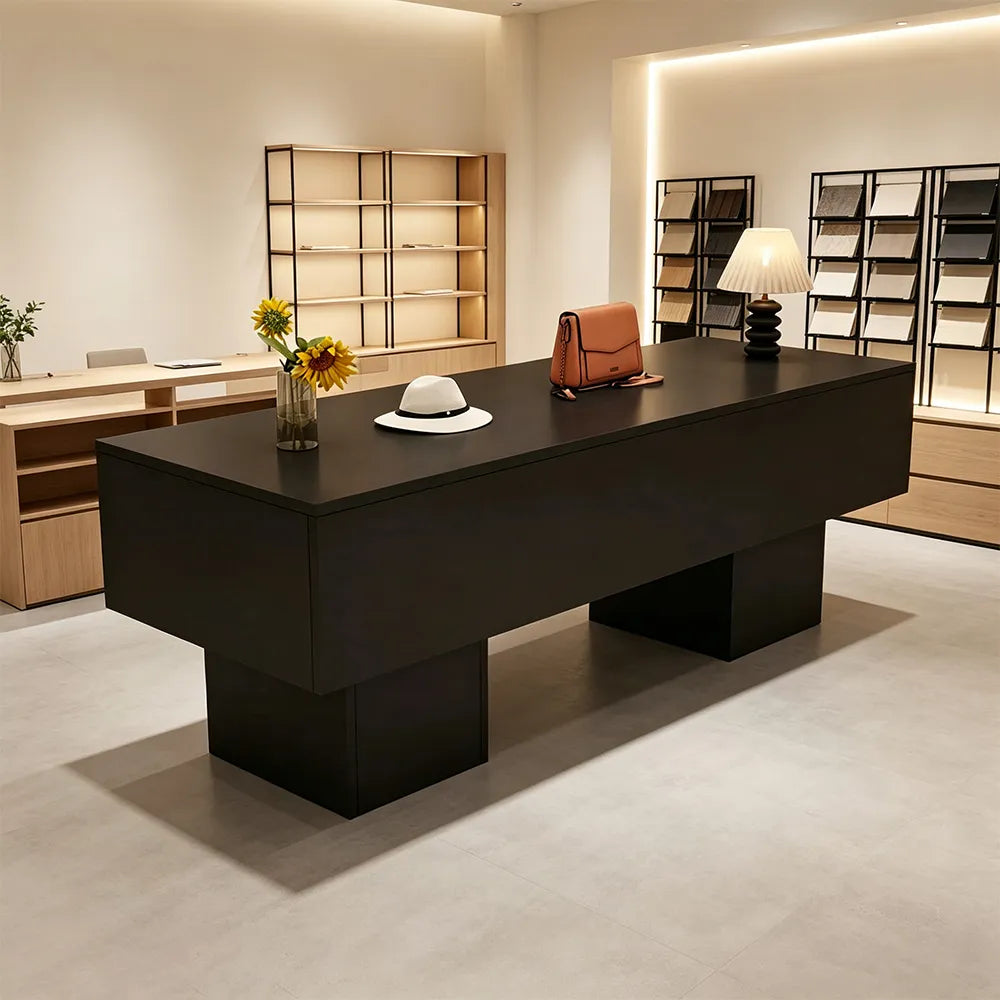 LIVARA 120/180cm Retail Island Display Table with Open Storage for Clothing and Boutique Stores - Black