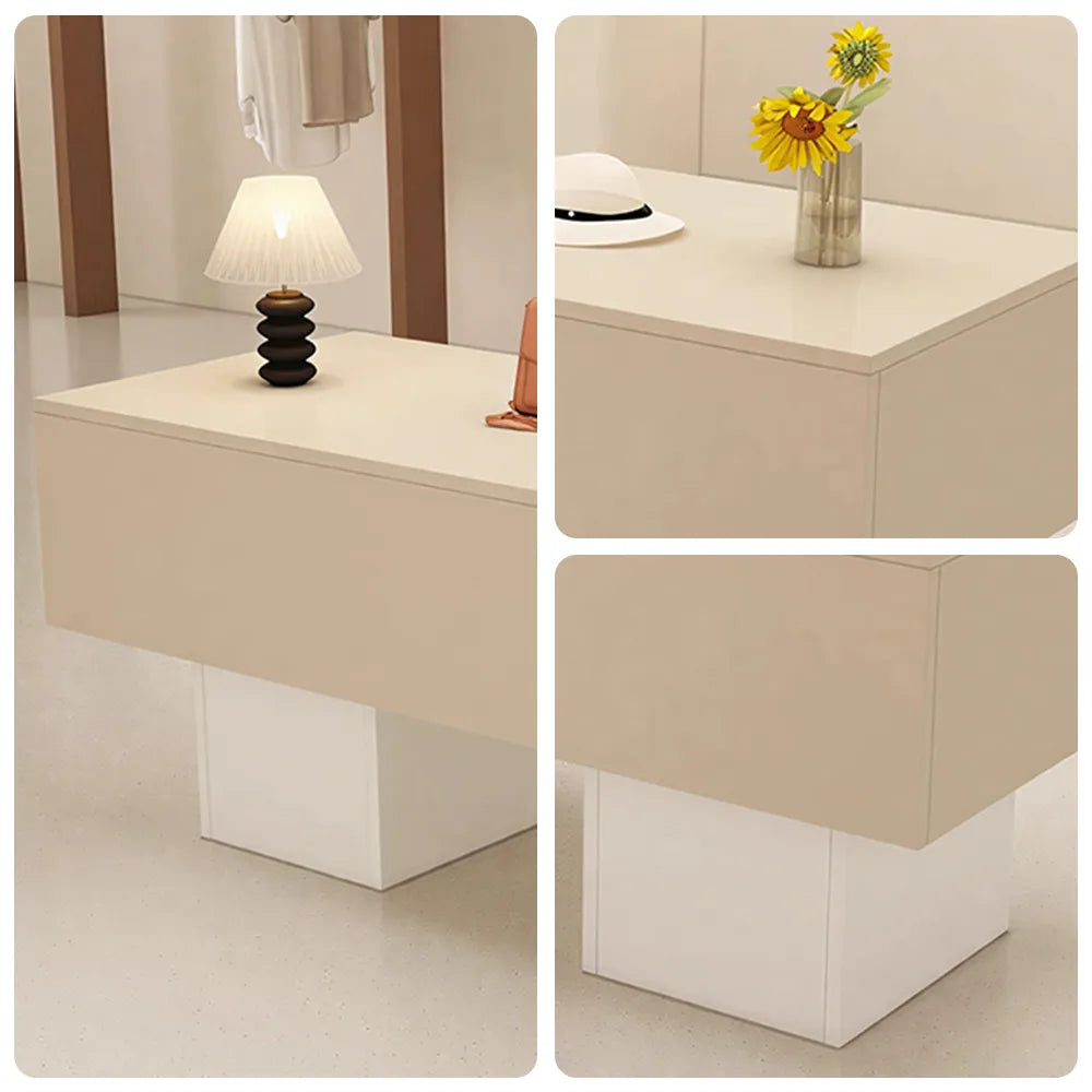 LIVARA 120/180cm Retail Island Display Table with Open Storage for Clothing and Boutique Stores - Cream & White