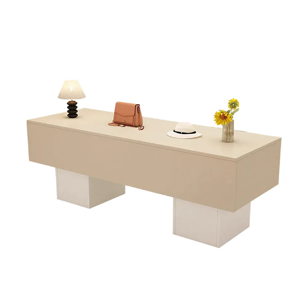 LIVARA 120/180cm Retail Island Display Table with Open Storage for Clothing and Boutique Stores - Cream & White