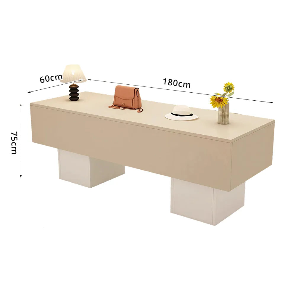 LIVARA 120/180cm Retail Island Display Table with Open Storage for Clothing and Boutique Stores - Cream & White