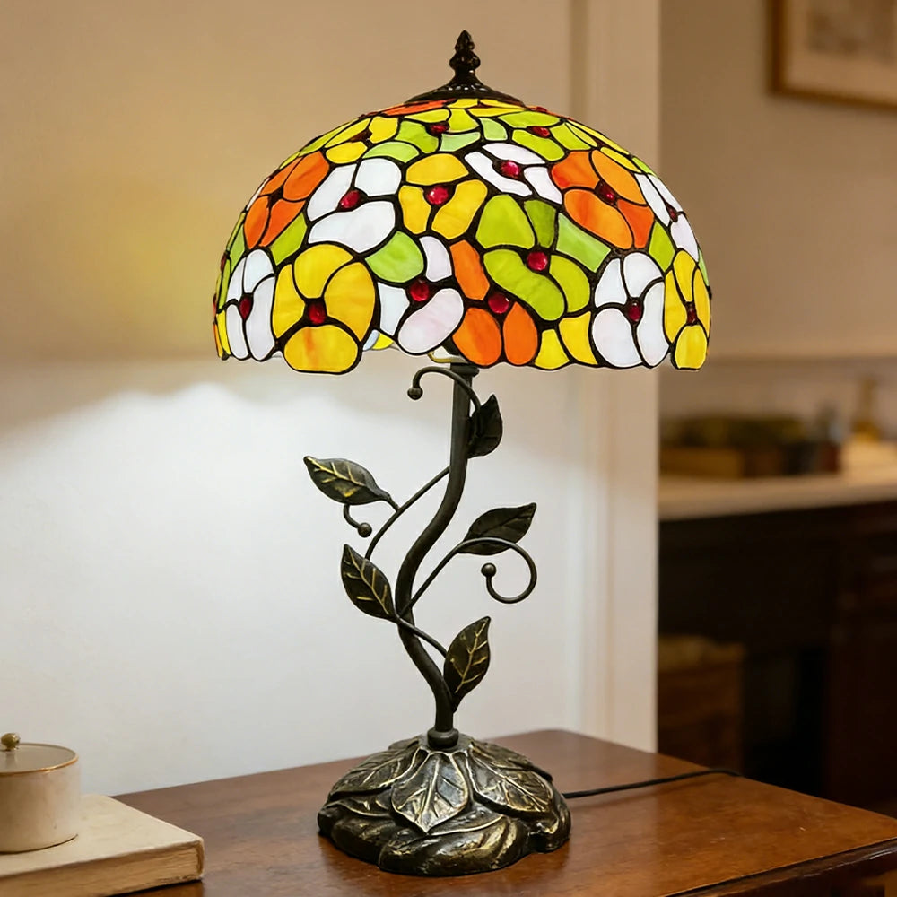 LIVARA Tiffany Stained Glass Table Lamp Pull Chain Switch 30x45cm for Bedroom Living Room Study - Red