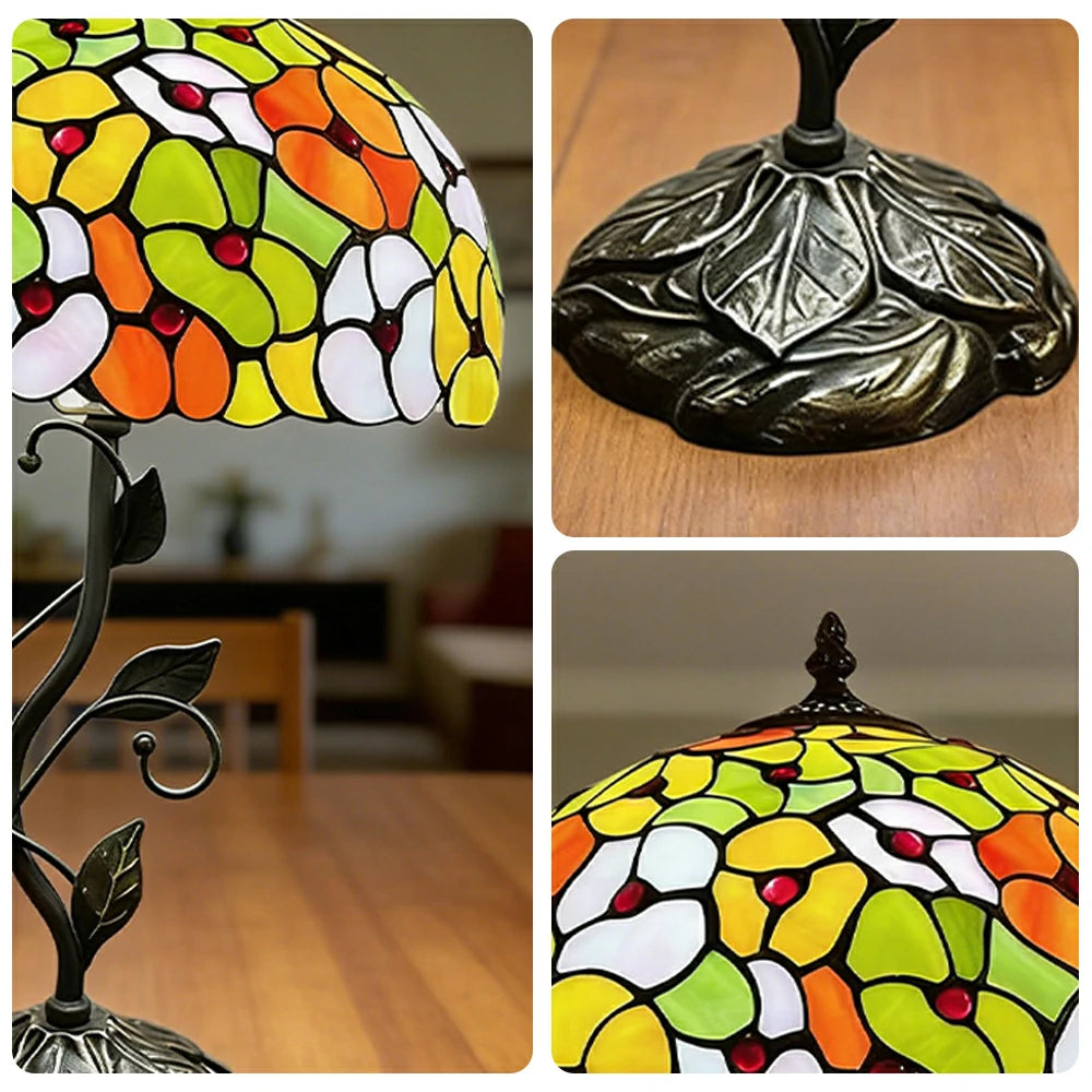 LIVARA Tiffany Stained Glass Table Lamp Pull Chain Switch 30x45cm for Bedroom Living Room Study - Red