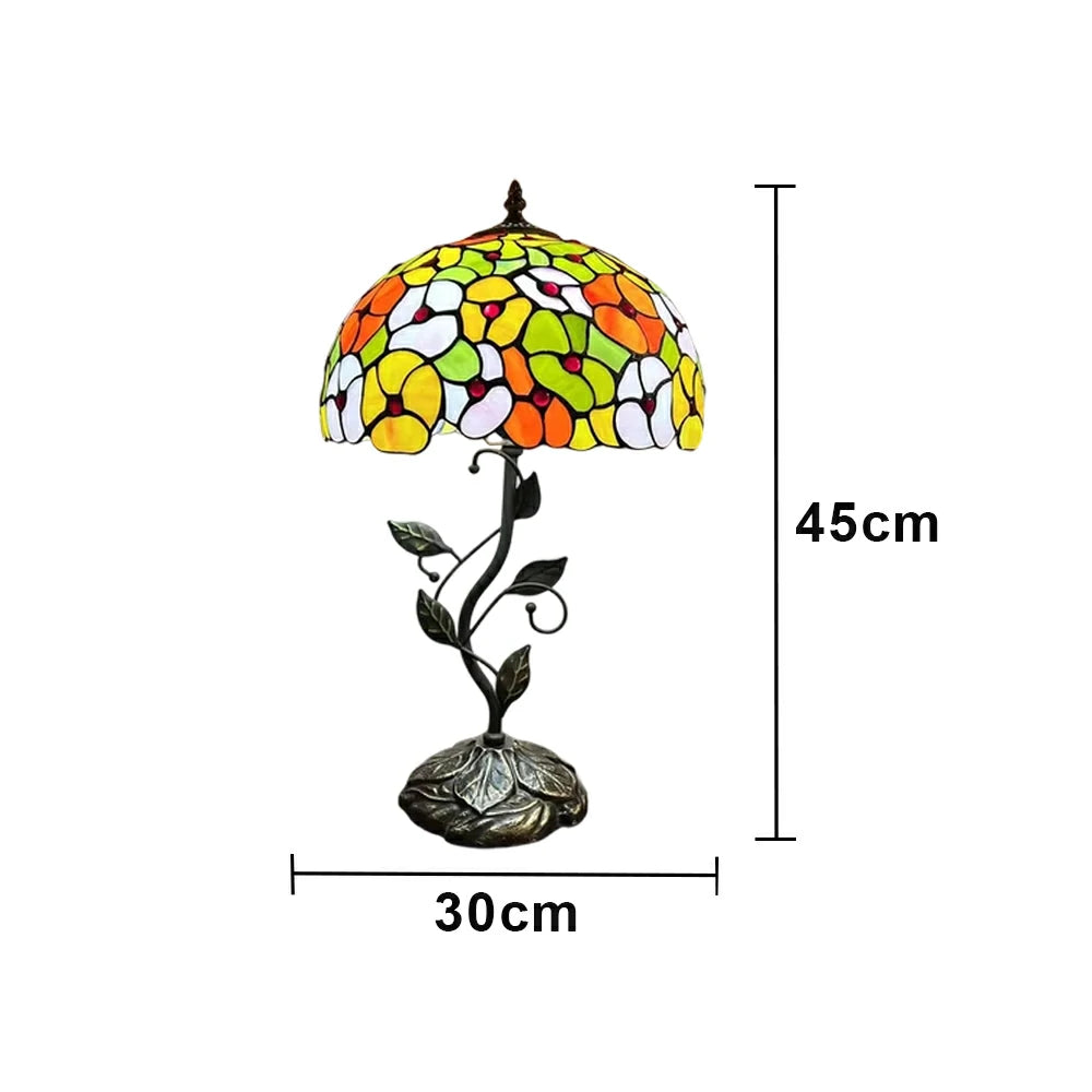 LIVARA Tiffany Stained Glass Table Lamp Pull Chain Switch 30x45cm for Bedroom Living Room Study - Red