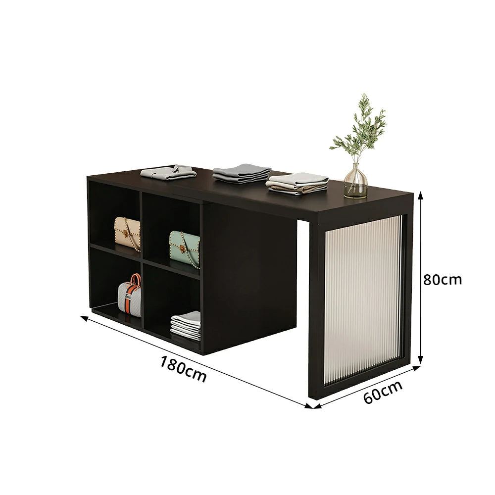 LIVARA 120/180cm Retail Island Display Cabinet with 4-Compartment Storage for Clothing Store - Black